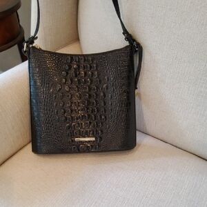 Brahmin Katie Black Croc-Embossed Crossbody Bag